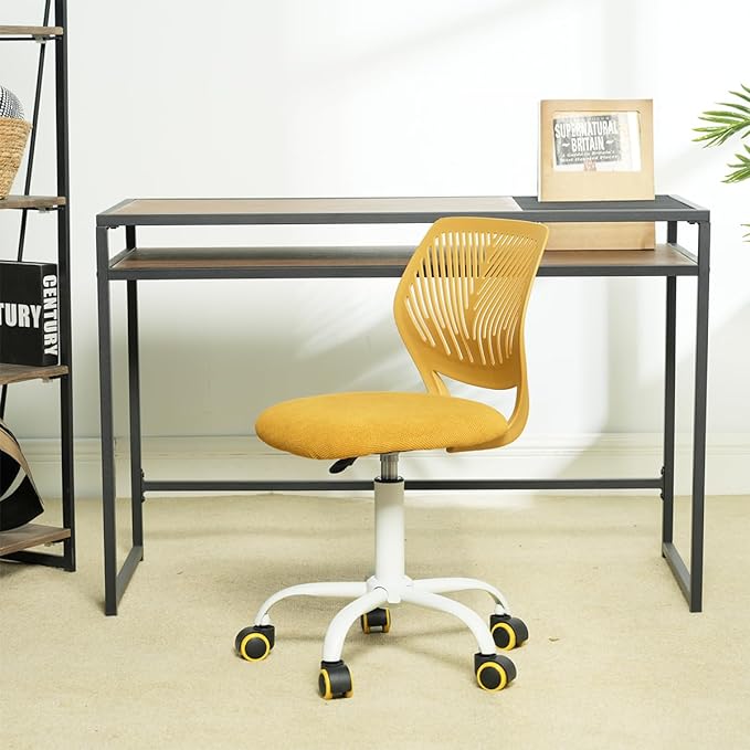 FurnitureR Writing Task Chair for Teens Boys Girls 360 Rolling Wheels Fabric Soft Pad Seat Breathable Backrest, Height Adjustable Liftup 29.5"-34.3", Lime Yellow - LeafyLoom