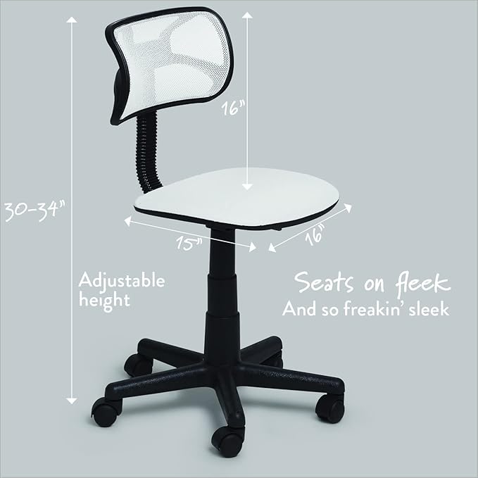 Swivel Mesh Desk Chair, 21D x 21W x 33H in, White - LeafyLoom