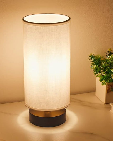 Table Lamp, Bedside Nightstand Lamp, Simple Desk Lamp, Cylinder Table Lamp for Bedroom Living Room Office Study, White Shade and Black Base - LeafyLoom