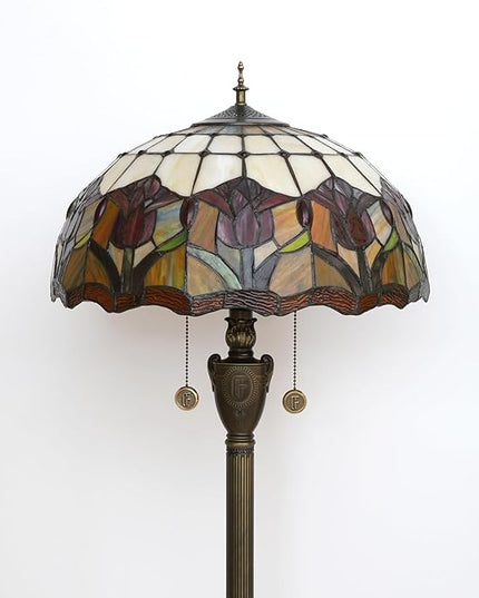 Tiffany Floor Lamp Red Tulip Style Stained Glass lamp for Living Room Bedroom Office Bright Lighting Rustic Corner Deco Standing Tall Unique Vintage Reading Unique Bronze Reading Aesthetic - LeafyLoom