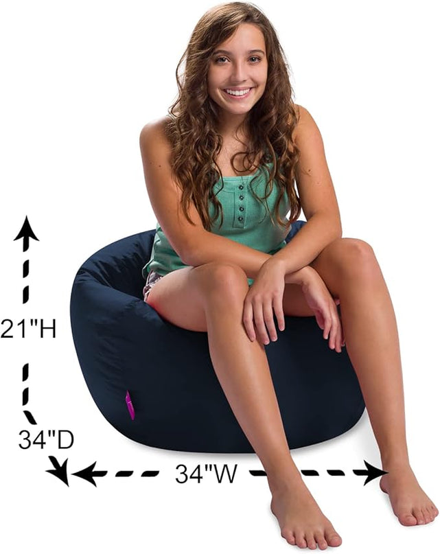 Posh Creations Structured Comfy Bean Bag Chair for Gaming, Reading, and Watching TV, 100in Round Classic Bean Bag, Microsuede - Navy, Microsuede - Navy Blue - LeafyLoom