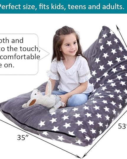 Stuffed Animal Storage Bean Bag Chair Cover, Plush Toys Organizer, Animals Doll Holder, Extra Large Lounger Designed with Handle and Zipper Super Soft for Kids and Teans -Stars Style - LeafyLoom