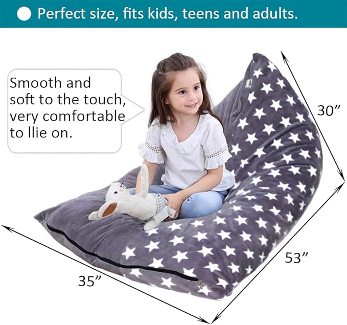 Stuffed Animal Storage Bean Bag Chair Cover, Plush Toys Organizer, Animals Doll Holder, Extra Large Lounger Designed with Handle and Zipper Super Soft for Kids and Teans -Stars Style - LeafyLoom