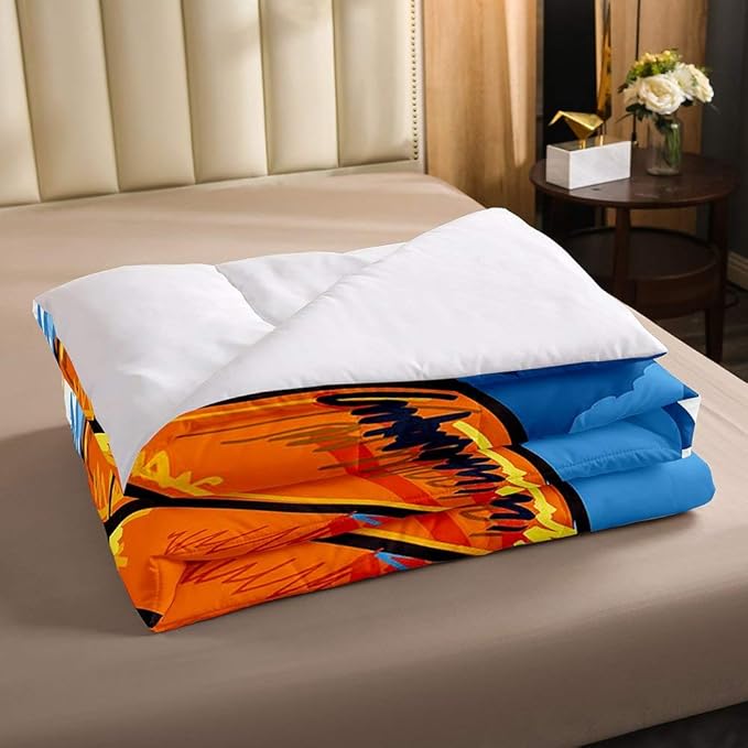 Kids Basketball Comforter Set Queen Size Boys Games Sports Theme Duvet Sets Youth Graffiti Tie Dye Bedding Set Basketball Sport Quilted Duvet with 1 Comforter and 2 Pillow Cases Colorful Orange Blue - LeafyLoom