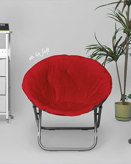 Faux Fur Saucer Chair, Adult, Red, 22"D x 32"W x 29"H - LeafyLoom