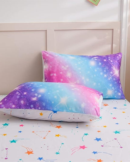 Holawakaka Kids Space Star Glitter Comforter Set Ombre Pink & Blue Print Gradient Bedding Set Twin Size (Pink Lavender, Twin) - LeafyLoom