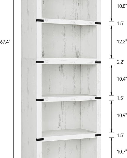 GAOMON 5 Tier Bookcase, Farmhouse Book Shelf with Storage, 67.4 Inch Tall Open Display Bookshelves, Wooden 5 Shelf Bookcase for Living Room, Bedroom-White - LeafyLoom
