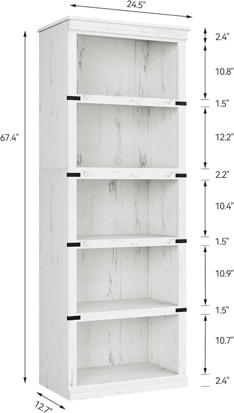 GAOMON 5 Tier Bookcase, Farmhouse Book Shelf with Storage, 67.4 Inch Tall Open Display Bookshelves, Wooden 5 Shelf Bookcase for Living Room, Bedroom-White - LeafyLoom