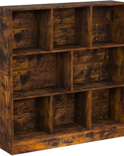 LEYAOYAO 8 Cube Bookshelf with Base,3 Tier Mid-Century Modern Brown Bookcase,Standing Wide Bookshelves Storage Organizer Shelf,Rustic Wood Display Cabinet Book Shelves for Bedroom,Living Room,Office - LeafyLoom
