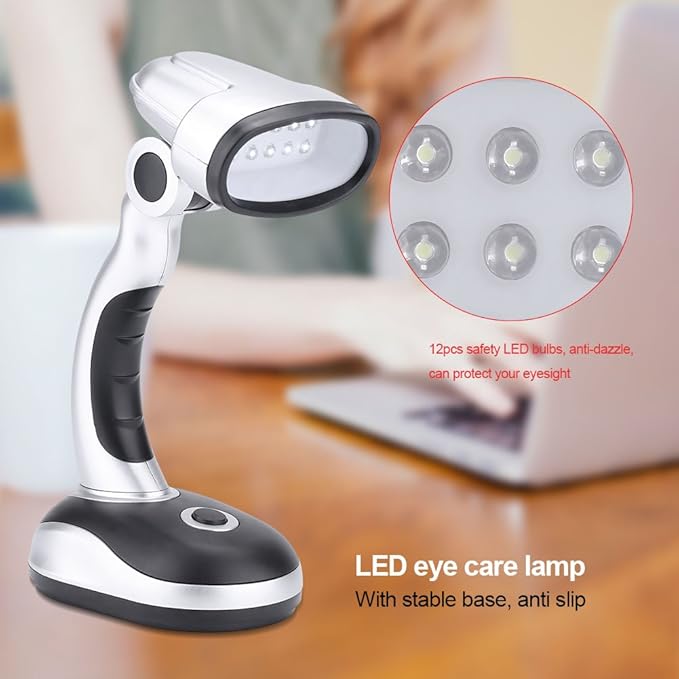 Led Desk Lamp, 12-Bulb Battery-Operated Table Light Eye Care for Reading Study Lighting - LeafyLoom
