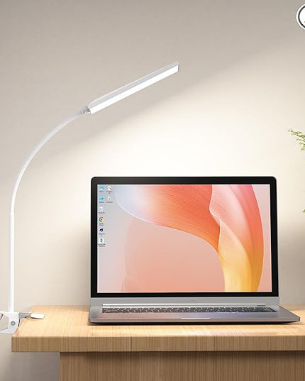 RAOYI LED Desk Lamp, 5W USB Clip on Light Eye-Caring Reading Clamp Table Lamp with 48 LEDs Flexible Gooseneck, 3 Color Modes and 14 Brightness Levels for Office Bedroom Study (White) - LeafyLoom