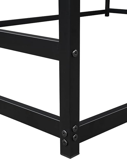 Bellemave Queen Size Metal Floor Bed for Kids,Montessori Floor Bed with Roof,House Bed for Boys Girls,Metal House Shape Platform Bed,Black - LeafyLoom