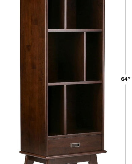 SIMPLIHOME Draper SOLID HARDWOOD 22 Inch Mid Century Modern Bookcase and Storage Unit in Medium Auburn Brown, For the Living Room, Study Room and Office - LeafyLoom