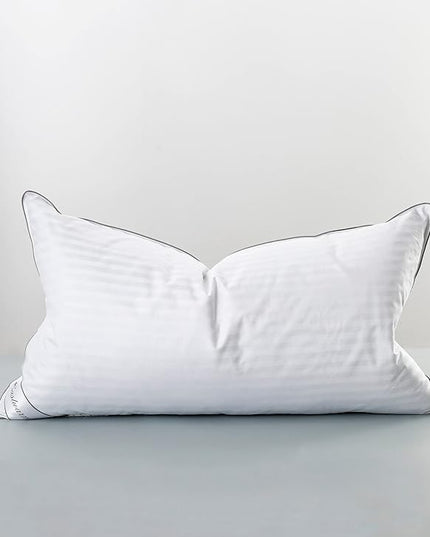 King Size Goose Feather Down Pillow for Sleeping, 100% Cotton Cover King (20X36IN) Bed Pillow Stripe White 1 Pack - LeafyLoom