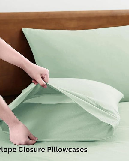 LANE LINEN RV Queen Sheets Set - 100% Organic Cotton 15" Deep Pocket Fitted Camper Sheets - (Short Queen, Cool Blue) - LeafyLoom