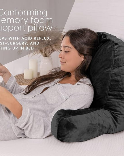 Milliard Reading Pillow with Shredded Memory Foam, Large Adult Backrest with Arms, Back Support for Sitting Up in Bed with Washable Cover (Sit up Pillow) - LeafyLoom