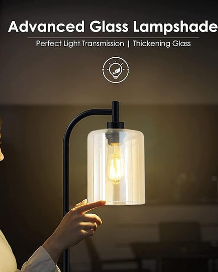Industrial Floor Lamp, Standing Lamp with Gold Glass Lampshade, 6W LED Bulb Included, Modern Floor Lamp with Foot Switch, Bright LED Floor Lamp for Living Room and Bedroom, Office, Simple Style - LeafyLoom