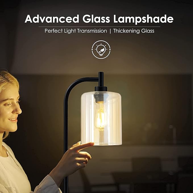 Industrial Floor Lamp, Standing Lamp with Gold Glass Lampshade, 6W LED Bulb Included, Modern Floor Lamp with Foot Switch, Bright LED Floor Lamp for Living Room and Bedroom, Office, Simple Style - LeafyLoom