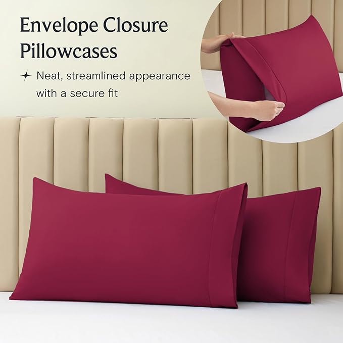 LuxClub 4 PC Sheet Bed Sheets Deep Pockets 18" Eco Friendly Wrinkle Free-Kids-Fitted Sheets Machine Washable Hotel Bedding Silky Soft - Burgundy Twin - LeafyLoom