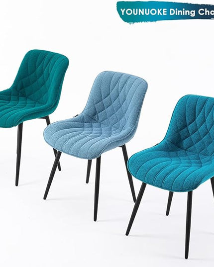 YOUNUOKE Comfortable Dining Chairs Set of 2, Mid-Century Modern Kitchen Dining Room Chairs, Upholstered Backrest Boucle Dining Chair with Black Metal, Teal - LeafyLoom