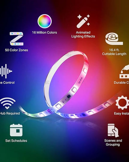 Kasa Smart LED Light Strip, 50 Color Zones RGBIC, 16.4ft Wi-Fi LED Strip Works w/ Alexa, Google Home & SmartThings, High Brightness, 16M Colors, PU Coating, Trimmable, 2 Yr Warranty (KL420L5) KasaSmartbyTP-Link