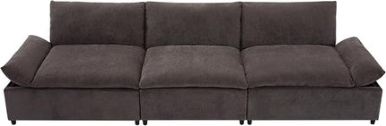 Morden Soft Linen Upholstered 3 Seater Cloud Sofa Couch Super Deep Seat Sleeper Sofa&Couch with Removable Back Cushions and Storage Armrests for Living Room, Apartment, Office, 119.5", Gray-402 - LeafyLoom
