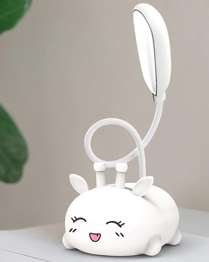 Cute Deer Lamp USB Rechargeable Reading Light,LED Desk Lamp for Kids, Portable LED Table Light, Flexible Gooseneck Eye-Care Cartoons Small Desk Lamp Girls Gifts (White) - LeafyLoom