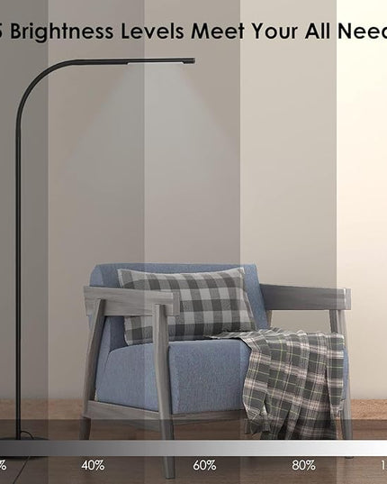 LED Modern Floor Lamps, Flexible Gooseneck Standing Reading Light W/Stable Base, 4 Color & 5 Brightness Dimmer, Touch & Remote Control, for Living Room, Chair, Couch, Office Task (Black) - LeafyLoom