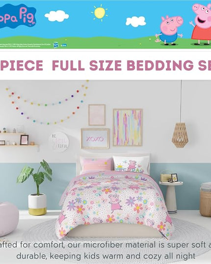 Franco Peppa Pig Kids Bedding Super Soft Comforter and Sheet Set with Sham, 7 Piece Full Size, (Officially Licensed Product) - LeafyLoom