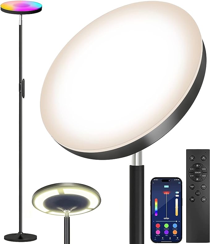 Keepsmile Double Side Lighting Led Floor Lamp with Remote Smart App 36W/2600LM Bright Tall Standing RGB Floor Lamp Angle Multicolor Dimmable Modern Floor Lamps for Livingroom Bedroom Office - LeafyLoom