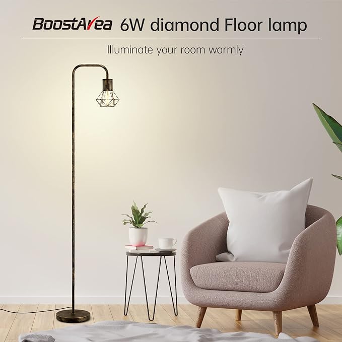 BoostArea Industrial Standing Lamp with 6W LED Bulb,E26 Socket,On/Off Footswitch,Whole Metal,Modern Floor Lamp for Bedroom,Office, Living Room,Rustic,Vintage,Farmhouse - LeafyLoom