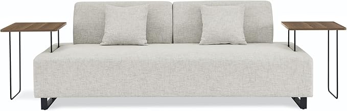 Morden Linen Upholstered 3 Seat Sofa Couch with Two End Tables and 2 Pillows, Free Transformation Removable Back and Armrests for Living Room, 86.25", Beige-395 - LeafyLoom