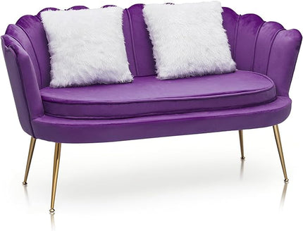 MoNiBloom 52" Purple Velvet Loveseat Sofa with 2 Pillows, Modern 2-Seater Sofa Upholstered Tufted Love Seat Couch with Golden Metal Legs for Living Room Conference Room, 300 Lbs Capacity - LeafyLoom