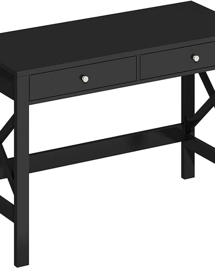 ChooChoo Home Office Desk Writing Computer Table Modern Design Black Desk with Drawers, Makeup Vanity Table - LeafyLoom