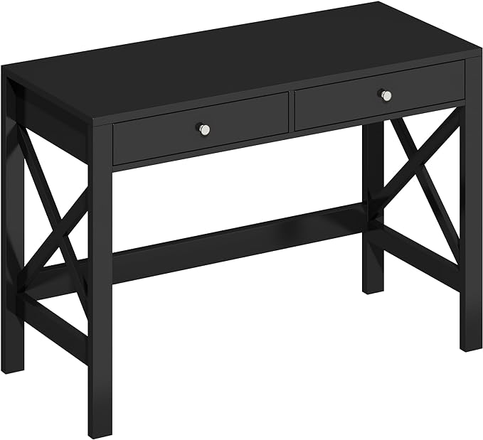 ChooChoo Home Office Desk Writing Computer Table Modern Design Black Desk with Drawers, Makeup Vanity Table - LeafyLoom