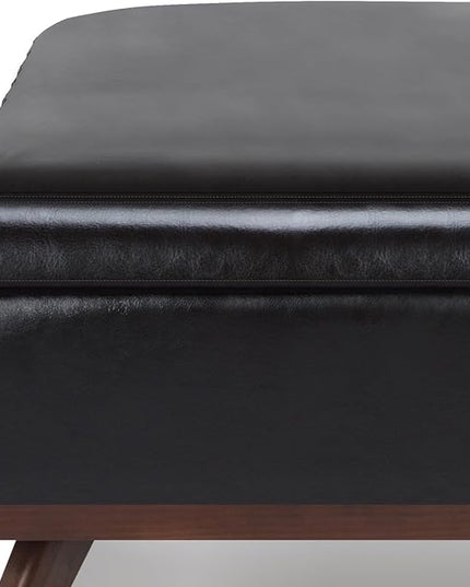 SIMPLIHOME Owen 36 Inch Wide Mid Century Modern Square Coffee Table Lift Top Storage Ottoman in Upholstered Tanners Brown Faux Leather, For the Living Room - LeafyLoom