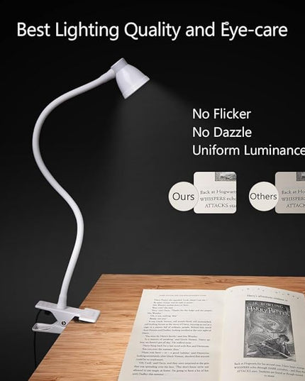 Clip on Reading Light, Clamp Lamp for Desk, 3000-6500K Adjustable Color Temperature, 6 Illumination Modes, 10 Led Beads(White) - LeafyLoom