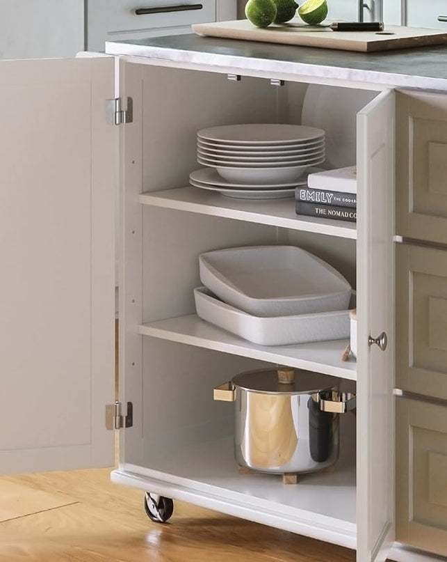 Homestyles Kitchen Cart with Stainless Steel Metal Top Rolling Mobile Kitchen Island with Storage and Towel Rack 54 Inch Width Off White - LeafyLoom