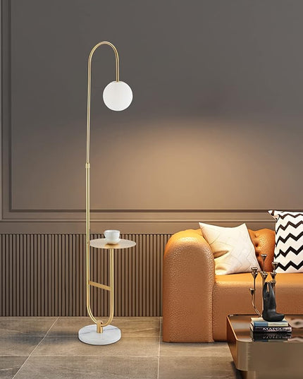 Floor Lamp with Shelf, Functional Bedside Lamp with Marble Table for Bedroom, Living Room or Office (with Mable Table) - LeafyLoom