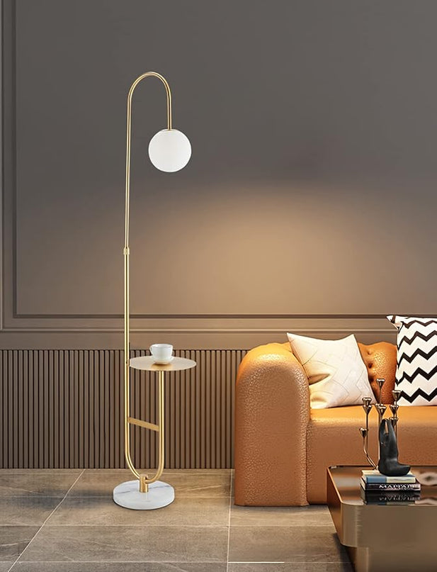 Floor Lamp with Shelf, Functional Bedside Lamp with Marble Table for Bedroom, Living Room or Office (with Mable Table) - LeafyLoom
