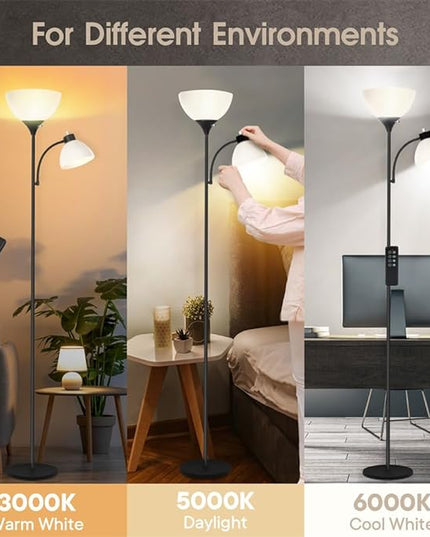 Led Floor Lamp, Super Bright 11W+7W 2100LM Torchiere Floor Lamps for Living Room, Stepless Adjustable 3000K-6000K Temperatures with Remote Control for Bedroom - LeafyLoom