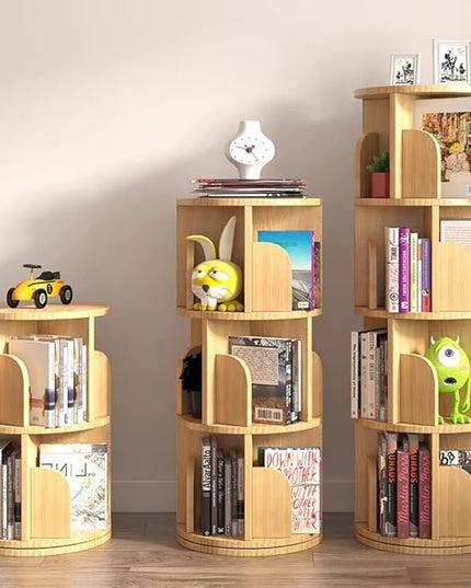 3 Tier 360 Display Rotating Bookshelf, Revolving Bookcase for Kids&Adults, Rotating Bookshelf Tower for Preschoolers' Classrooms, Nursery, Bedrooms, Living Room - LeafyLoom
