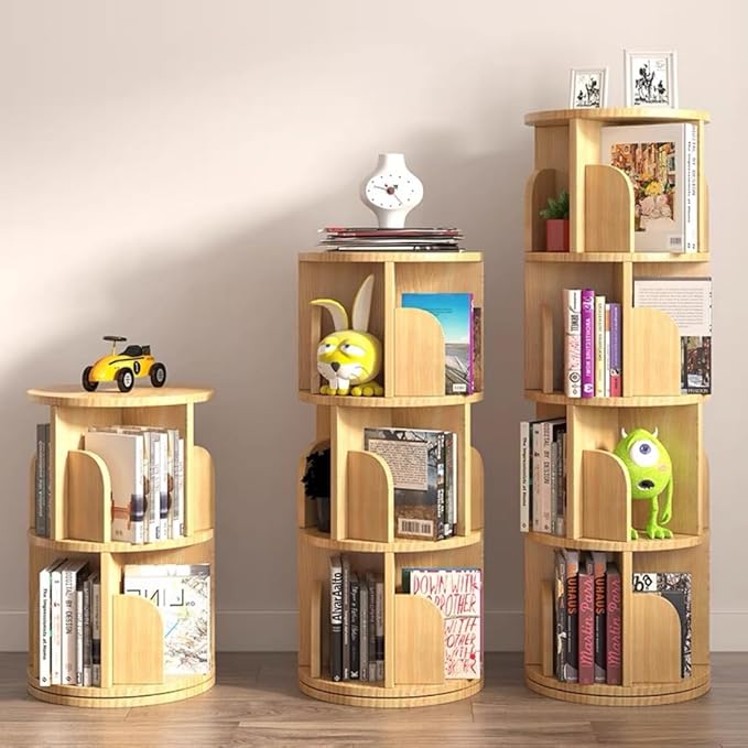 4 Tier Rotating Bookshelf, 360 Display Spinning Bookshelf, Rotating Bookcase for Kids&Adults, Revolving Bookcase, Rotating Bookshelf Tower - LeafyLoom