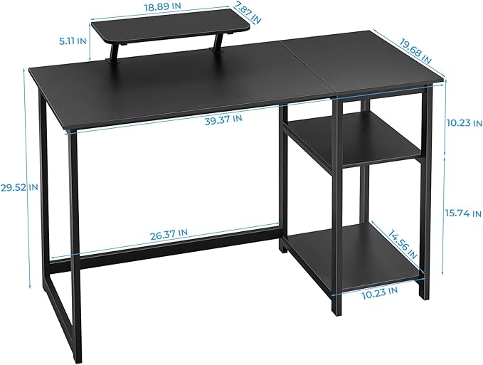 GreenForest Computer Desk with Monitor Stand,39 inch Small Desk with Reversible Storage Shelves,Gaming Desk for Small Spaces Home Office Writing Desk Study Table,Black - LeafyLoom