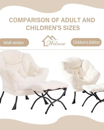 Welnow Toddler Kids Lazy Chair with Ottoman, Accent Comfy Lounge Children Armchair Couch with Armrest and Removable Cover, Detachable Reading Chair with Footrest for Boy or Girl, Plush Beige - LeafyLoom