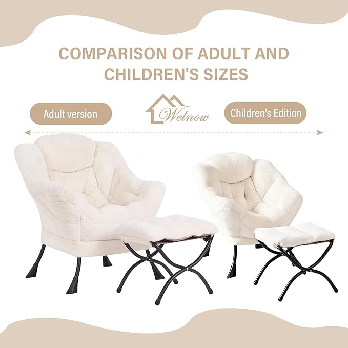 Welnow Toddler Kids Lazy Chair with Ottoman, Accent Comfy Lounge Children Armchair Couch with Armrest and Removable Cover, Detachable Reading Chair with Footrest for Boy or Girl, Plush Beige - LeafyLoom