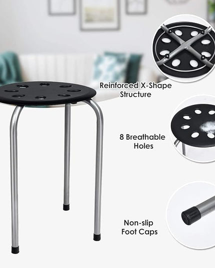 Hysache Plastic Stackable Stools Set of 6, 17.5inch Multipurpose Stool Chairs w/Metal Frame, X-Shape Connection, Non-Slip Feet, Backless Nesting Stool for Garden, Living Room, Home (Gray) HW64245 - LeafyLoom