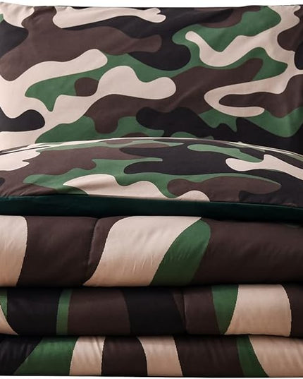 Meeting Story Camouflage Bedding Set, Colorful Pattern Style Comforter Set, 5 PCS One Comforter Two Pillowcases Two Sheets in One Bag, All Season Bedspread for Teens Adults (Green, Full 5Pcs) - LeafyLoom