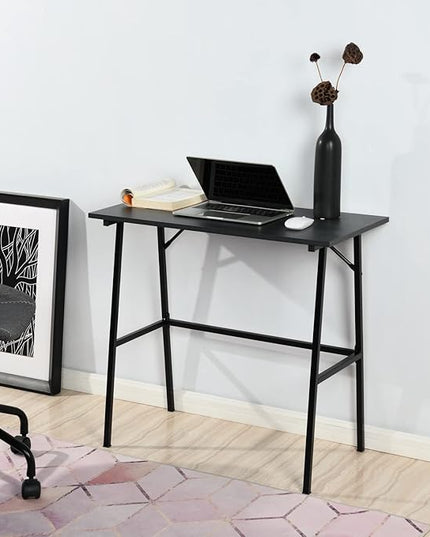 FurnitureR Home Office Computer Desk, Compact Writing Desk Study Desk with Metal Frame for Apartment, Dorm, Bedroom, Small Space (39.4 Inch, Black) - LeafyLoom
