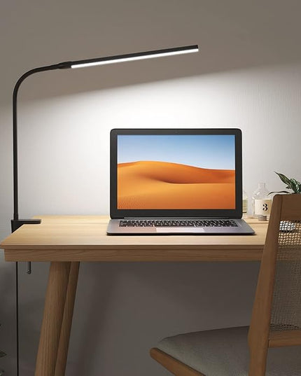 Lepro Clip on Desk Lamp LED Reading light Dimmable USB Small Clamp Lamp with 3 Color Modes 10 Brightness, Adjustable Flexible Gooseneck Table Light for Bed Headboard, Nail, Home Office,Computer(Black) - LeafyLoom